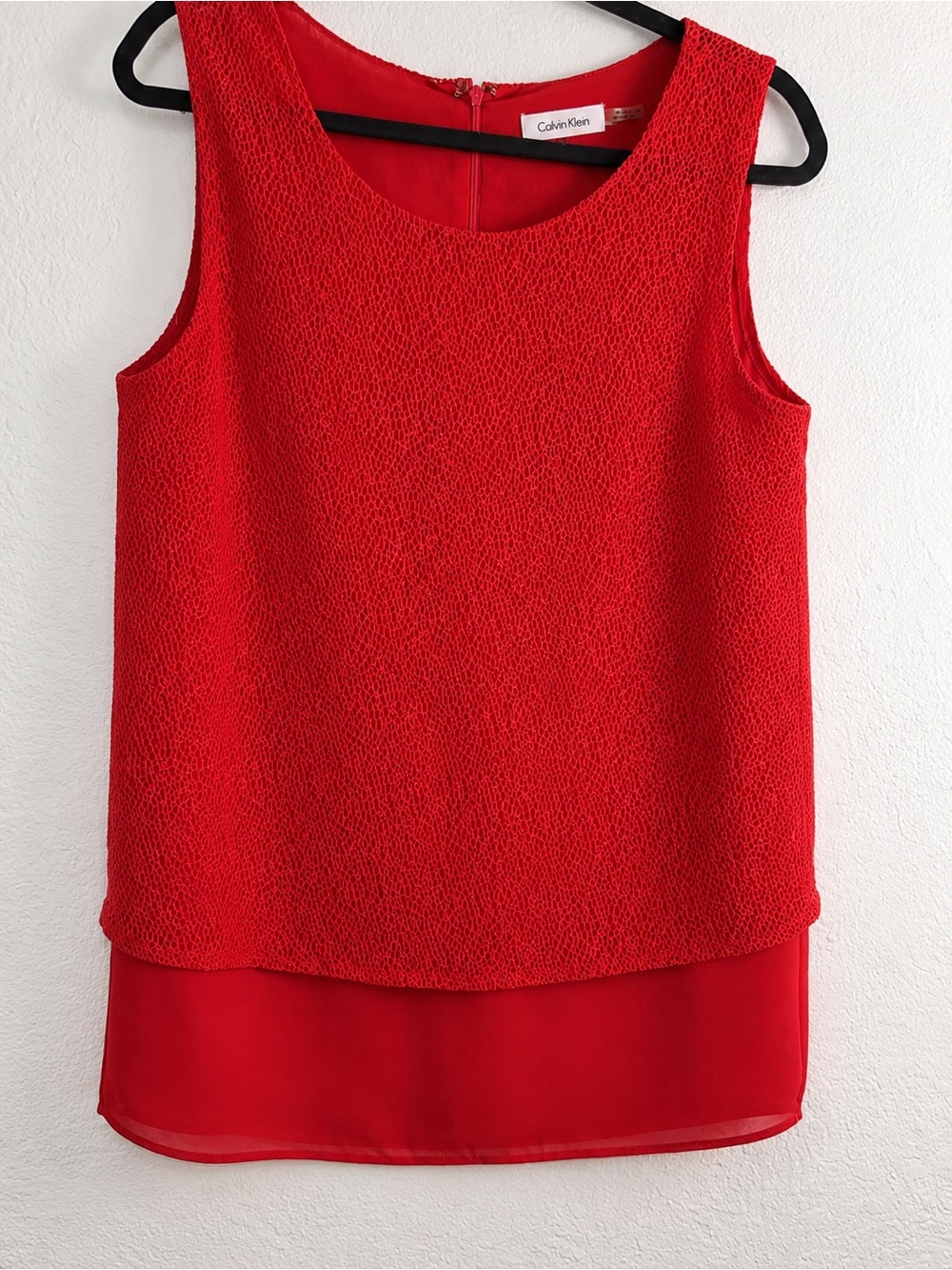 Calvin Klein Red Layered Sleeveless Textured Top